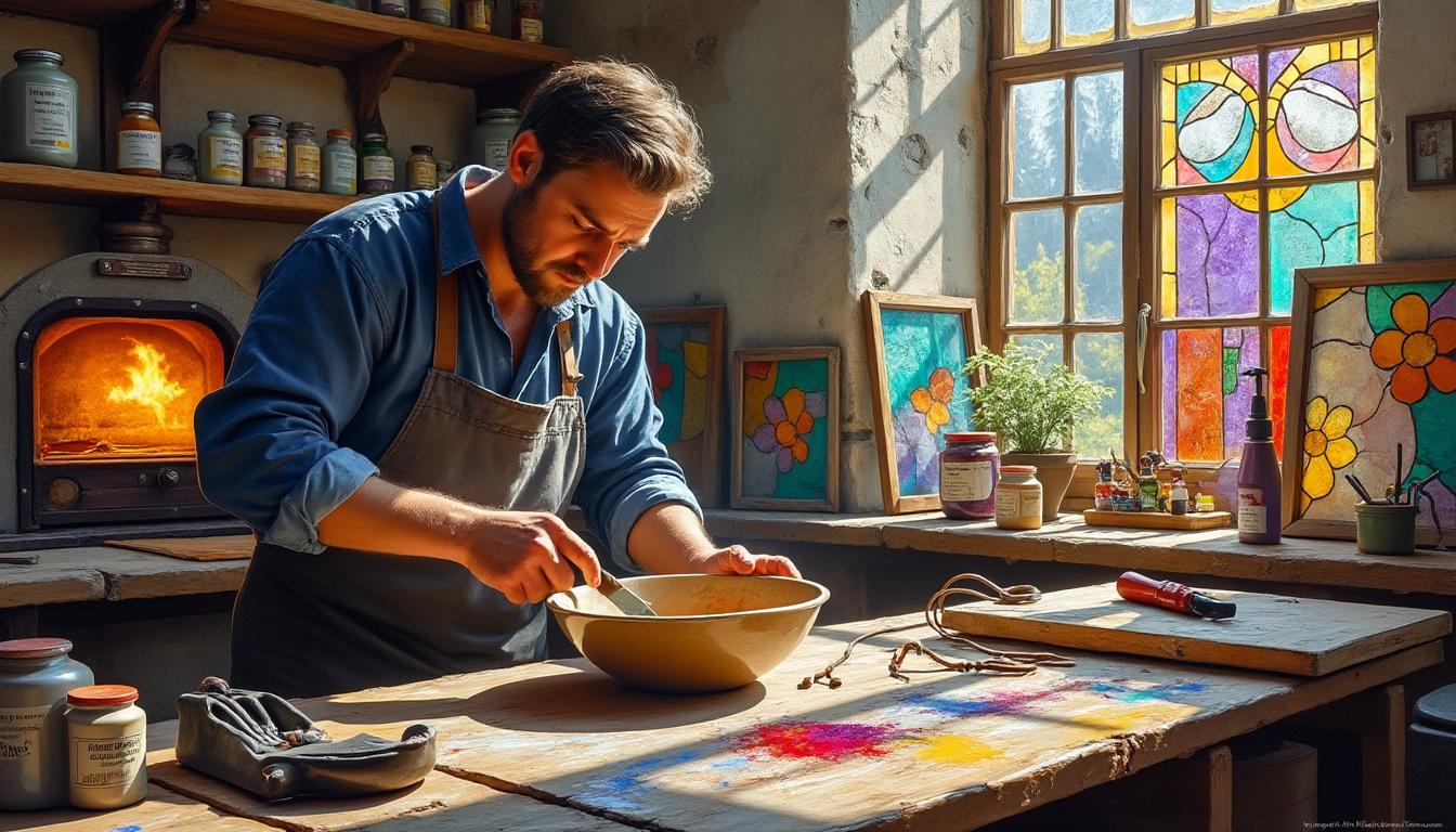 explorez notre sélection d'outils et matériaux de qualité pour la peinture sur verre, vitrail, tiffany et fusing. parfait pour tous vos projets créatifs et artistiques.