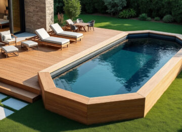 découvrez l'élégance et l'espace allongé d'une piscine en bois octogonale, idéale pour sublimer votre jardin et profiter de moments de détente unique.