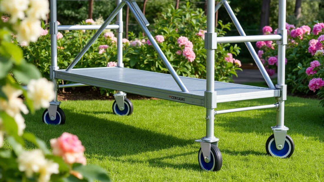 découvrez l'échafaudage roulant garden'up by centaure, alliant mobilité et sécurité pour faciliter l'entretien de vos espaces verts en toute sérénité.