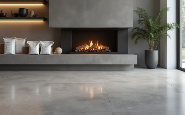 kit béton ciré pour cheminée et poêle, prêt à l'emploi, couvrant une surface de 2m² à 10m². facile à appliquer pour un rendu moderne et durable.