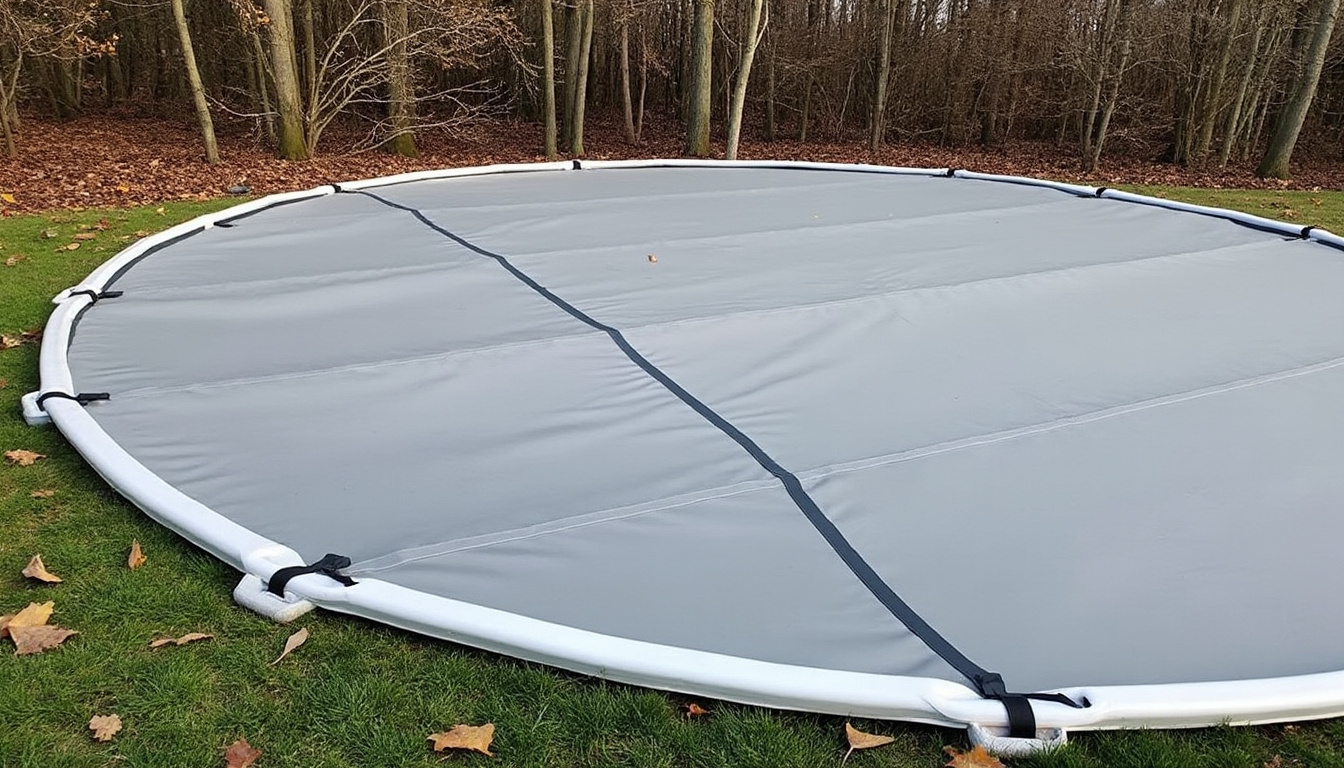 protégez efficacement votre piscine hors sol cet hiver grâce à une bâche spécialement conçue pour la couvrir et la préserver des intempéries.