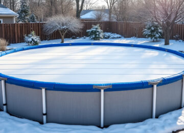 protégez votre piscine hors sol durant l'hiver grâce à une bâche spécialement conçue pour empêcher les débris et les intempéries, assurant ainsi sa longévité et sa propreté pour la saison suivante.