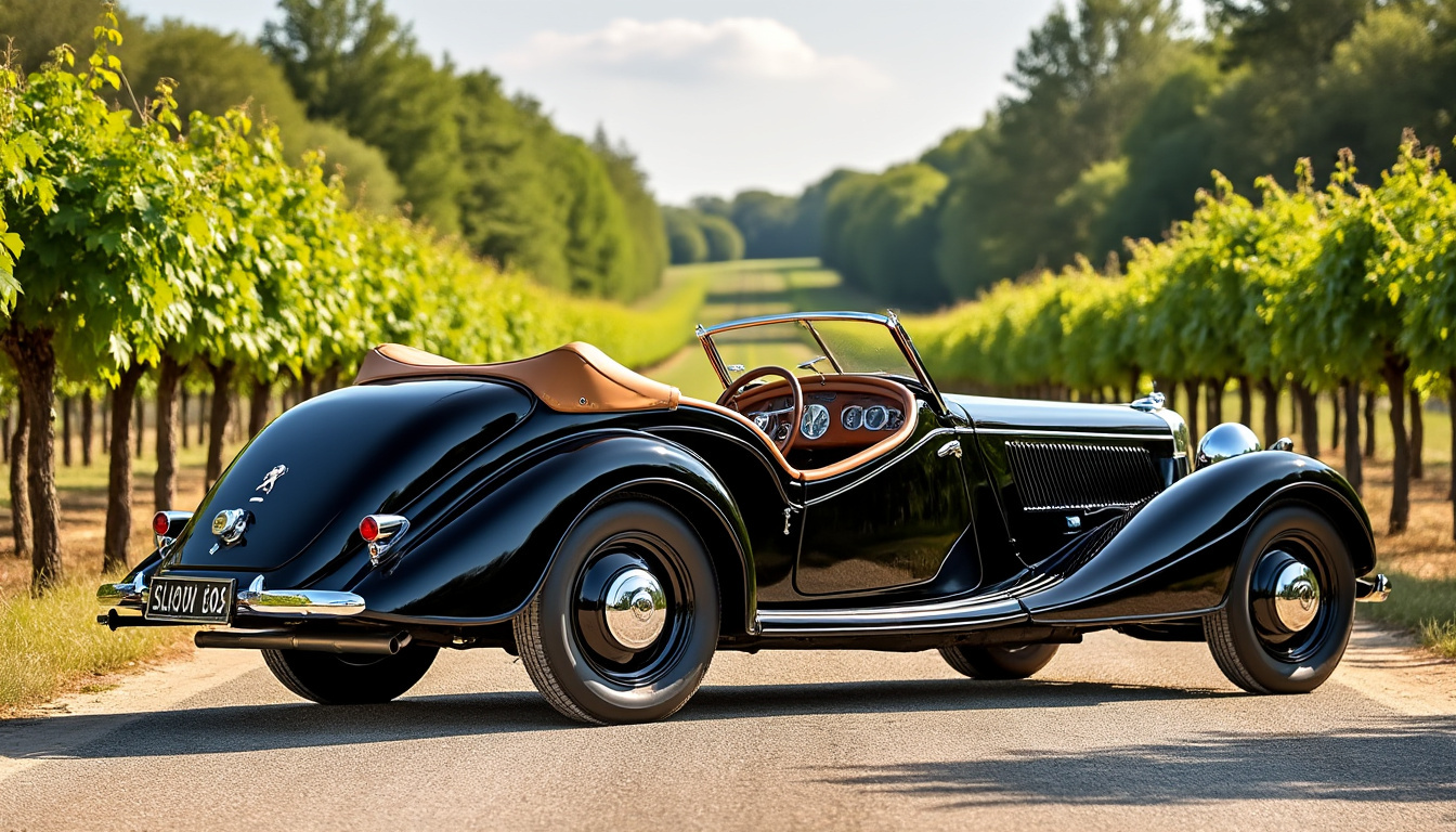 découvrez l'élégance intemporelle de la peugeot 302 cabriolet, un classique rare à admirer au cœur du charmant vignoble du beaujolais.