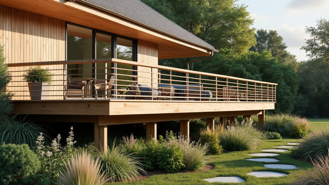découvrez comment aménager une terrasse sur pilotis avec un garde-corps en bois élégant, pour créer un espace extérieur chaleureux et harmonieux.