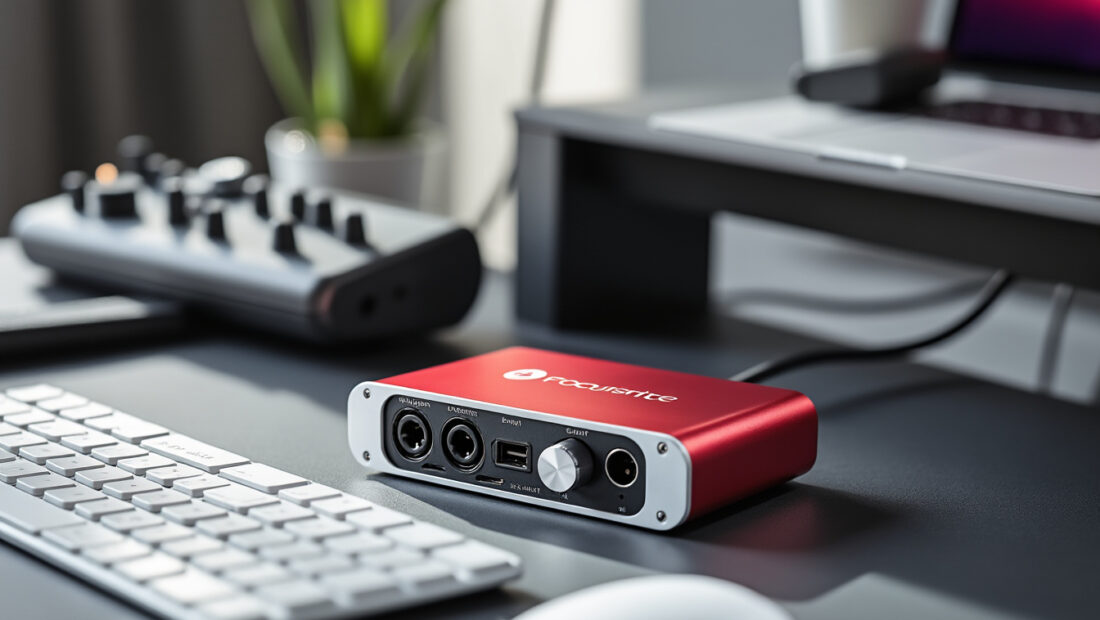 découvrez la focusrite scarlett solo 4e génération, une interface audio usb-c compacte avec 2 entrées et 2 sorties, offrant une qualité sonore exceptionnelle pour vos enregistrements professionnels et home studio.
