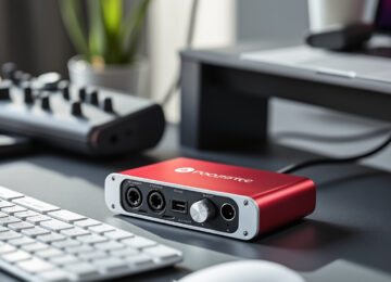 découvrez la focusrite scarlett solo 4e génération, une interface audio usb-c compacte avec 2 entrées et 2 sorties, offrant une qualité sonore exceptionnelle pour vos enregistrements professionnels et home studio.