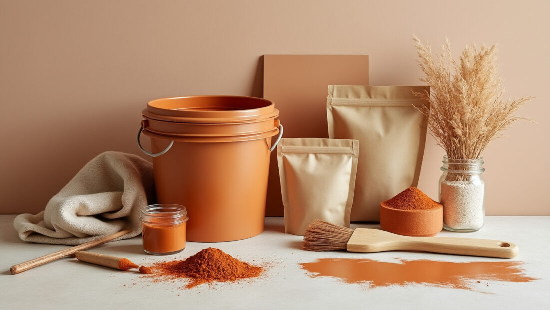 réalisez une peinture naturelle couleur sienne avec ce kit complet à la farine, idéal pour couvrir jusqu’à 15 m².
